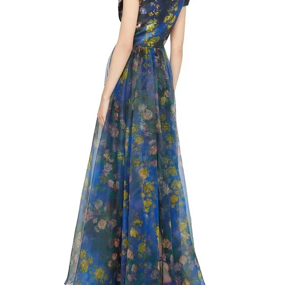 NWT Theia Nadia Draped Floral Mikado V-Neck Gown - Picture 5 of 8